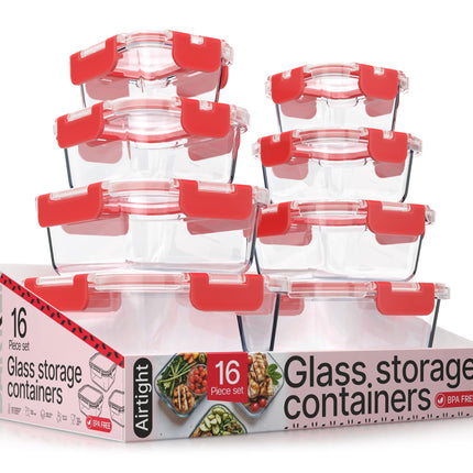 Red Borosilicate Glass Food Storage Containers wit