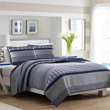 NauticaHome 210469 Adleson Couvre-lit en coton, Grand lit/Très grand lit, Bleu/Gris