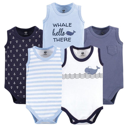 Grenouillères sans manches en coton pour bébés, Hudson Baby, motif baleine marin, 3-6 mois