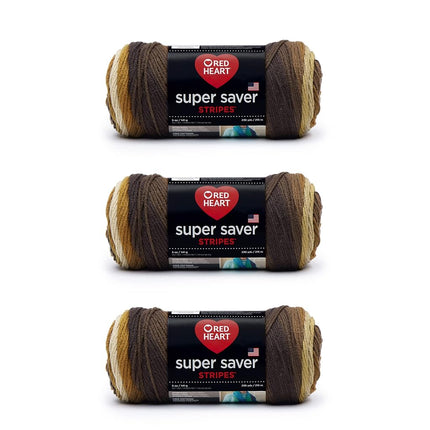 Red Heart Super Saver Yarn, 3 Pack, Latte Stripe 3 Count