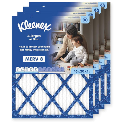 Kleenex Allergen Air Filter 16x20x1 Inches - 8 MERV RATING (4-Pack)