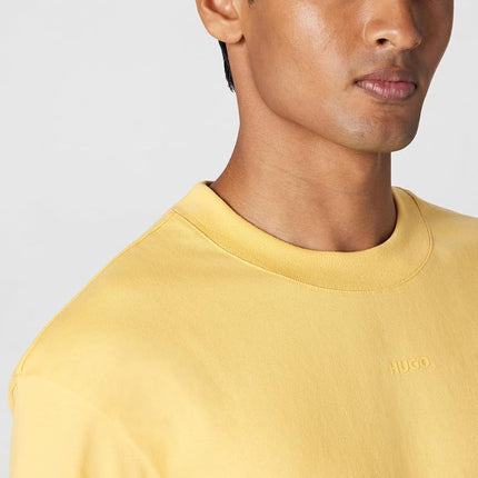 Hugo Men's Dapolino Relaxed Fit Cotton T-Shirt with Logo Print, Sunset Yellow, Large