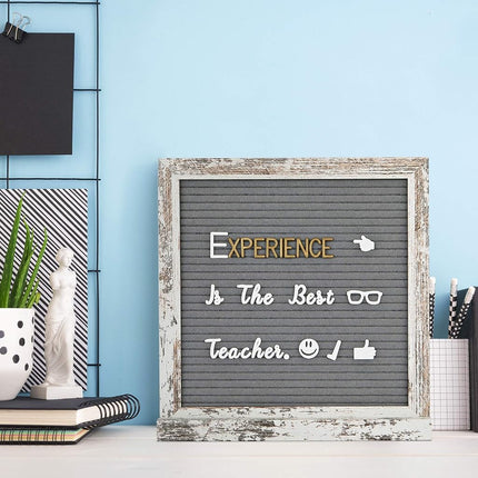Double Sided Felt Letter Board With Rustic Wood Frame 10x10 Inch - 725 Pre-Cut & Sorted Letters, Cursive Style, Big Letters, Organizer, Stand, Tabletop Display