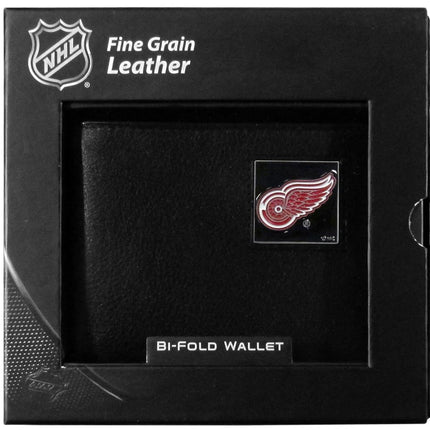NHL Detroit Red Wings Leather Bi-Fold Wallet Packaged in Gift Box, Black
