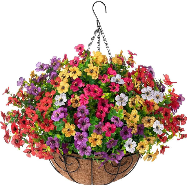 Artificial Flowers with Hanging Basket Planter for