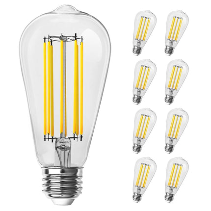 Feit Electric ST19 Vintage Edison LED Bulb, 100W Equivalent, Dimmable, 2700K Soft White, 1490 Lumen, E26 Base, Retro Filament Bulbs, 15,000 Hours Life, ST19100CL/927CA/2/4, Pack of 8