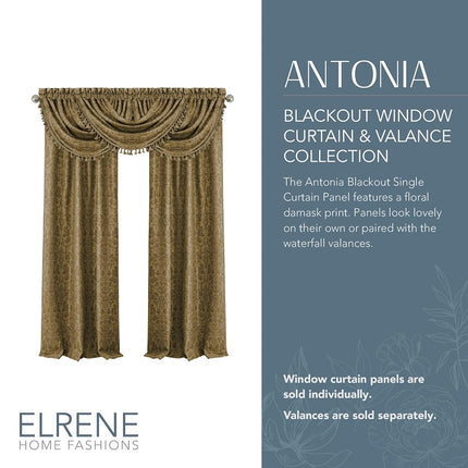 Elrene Blackout Rod Pocket/Back Tab Window Curtain Panel, Fabric, Antique Gold, 52" W x 95" L (Pack of 1)