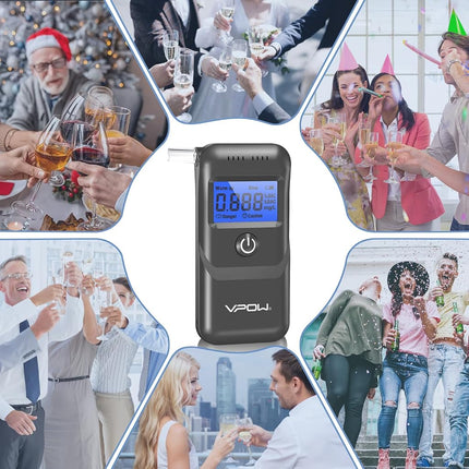 VPOW Breathalyzer, Alcohol Breathalyzer to Test Alcohol with Digital Blue LCD Display, Grade Accuracy Personal Breathalyzers Alcohol Tester for Personal Home Professional Use - Gray