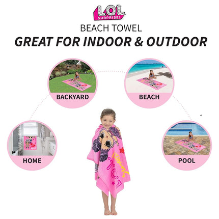 Serviette de plage en coton ultra doux Franco Kids, 71 x 147 cm, LOL Surprise