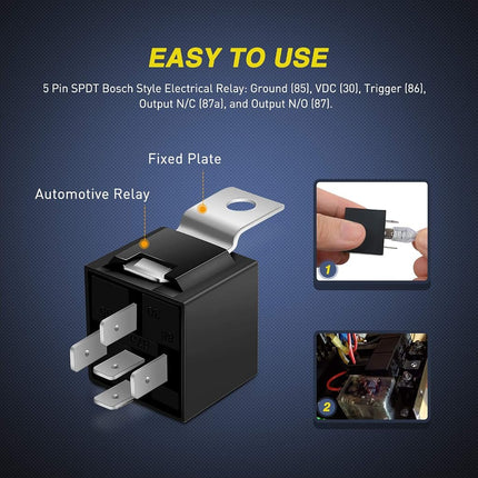 Nilight SPDT Auto Tilt Trim Relay Replacement 12V 5 Prong (Pack of 10) 40/30 AMP Electrical Power Switch 5 Pin Bosch Style for Automotive Cars Marine Boats