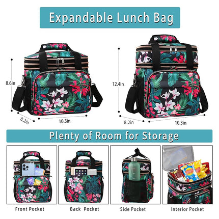 GLENKEY Expandable Lunch Box Women Insulated Soft Leakproof Cooler Bag