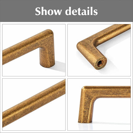 khtumeware 10 Pack 6 1/4 Inch(160mm) Hole Centers Vintage Antique Brass Kitchen Cabinet Pulls, Aged Brass Drawer Pulls Kitchen Cabinet Hardware for Cupboard Drawer Handles Dresser Retro Pulls