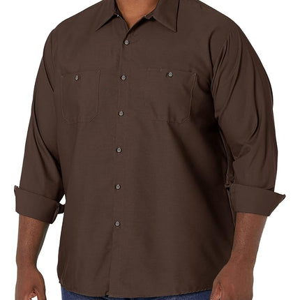 Red Kap Men's Industrial Work Shirt, Regular Fit, Long Sleeve Utility Button, Chocolate Brown, Large