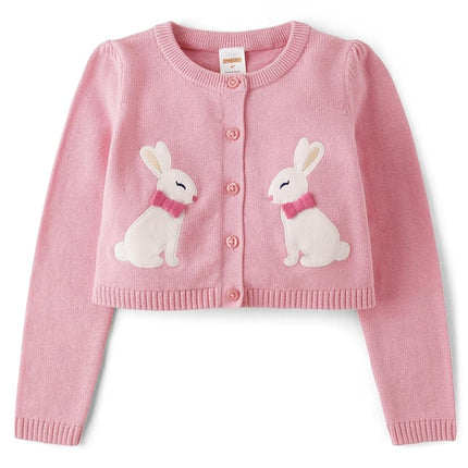 Gymboree Girls' and Toddler Long Sleeve Cardigan Button Up Sweater, Pink Ribbon Bunny, 12