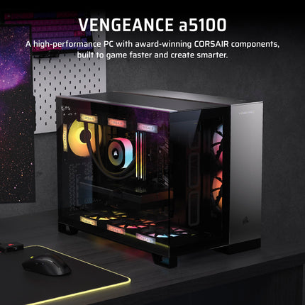 Corsair Vengeance a5100 Gaming PC – Liquid Cooled AMD Ryzen 7 7800X3D CPU – NVIDIA GeForce RTX 5080 GPU – 32GB Dominator Titanium RGB DDR5 Memory – 2TB M.2 SSD – Black