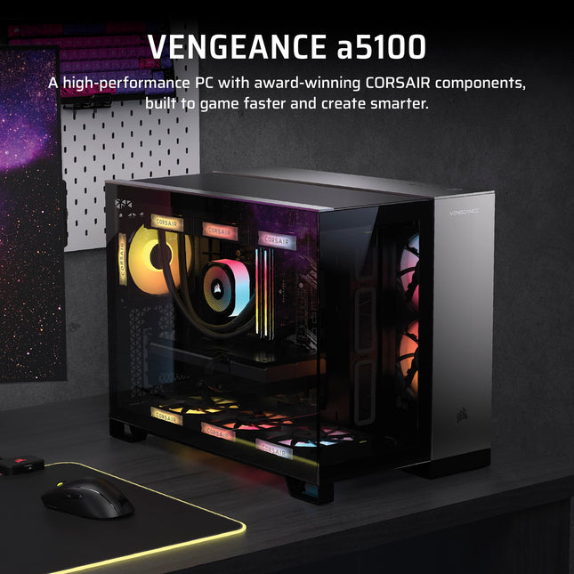 Ordenador de juego Corsair Vengeance a5100 – CPU AMD Ryzen 7 7800X3D con refrigeración líquida – GPU NVIDIA GeForce RTX 5080 – Memoria DDR5 Dominator Titanium RGB de 32 GB – SSD M.2 de 2 TB – Negro