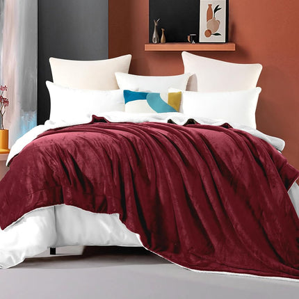 Elegant Comfort Ultra Soft Reversible Flannel Sherpa Blanket - Cozy Silky Fleece Throw for Couch, Bed - Plush Fuzzy Warm Winter Blanket for Gift, Twin XL, Burgundy