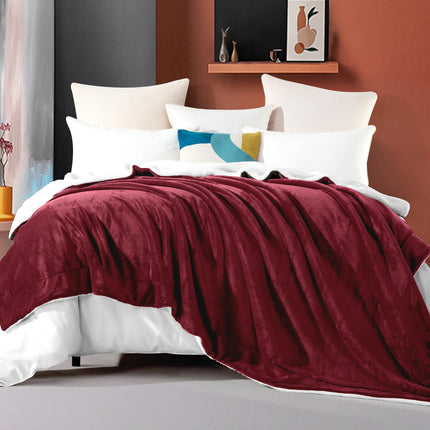 Elegant Comfort Ultra Soft Reversible Flannel Sherpa Blanket - Cozy Silky Fleece Throw for Couch, Bed - Plush Fuzzy Warm Winter Blanket for Gift, Twin XL, Burgundy