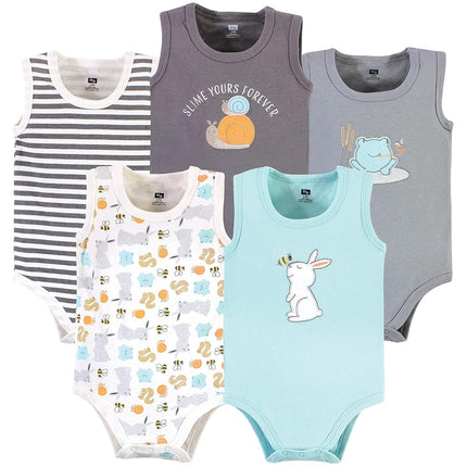 Hudson Baby Unisex Baby Cotton Sleeveless Bodysuits, Bunny and Bee, 0-3 Months