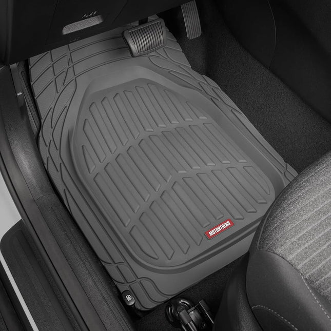 Motor Trend FlexTough Floor Mats for Cars, Gray Deep Dish All-Weather Mats, Waterproof Trim-to Fit Automotive Floor Mats for Trucks SUV, Universal Liner Car Accessories