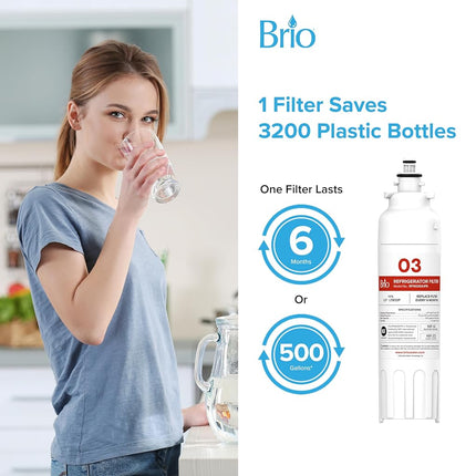 Brio LT800P & ADQ73613401 Water Filter Replacement for LG LT800p, ADQ73613402, ADQ73613408, ADQ75795104, Kenmore 46-9490, LSXS26326S, LMXC23746S, LMXC23746D, NSF 42, 53, 372, & 401 (3 Pack)