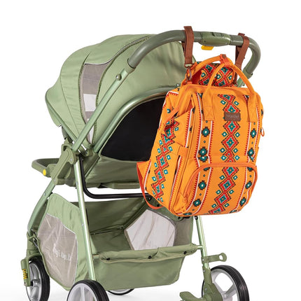 Wrangler Aztec Backpack Organized Daypack Travel Baby Bag with Stroller Strap and Side Bottle Pockets, Angel Orange, 16.5" x 11.5" x 6", Daypack Backpacks