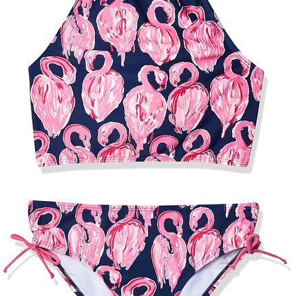 Kanu Surf Girls' Daisy UPF 50 Beach Sport Halter Tankini 2-Piece Swimsuit, Hallie Navy Flamingo, 12