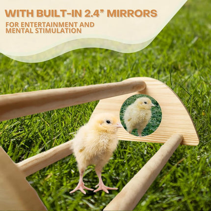 TonGass 16" Extra Long Chicken Perch - Freestanding Roosting Bar for Baby Chicks with Built-in Mirrors for Entertainment - Durable Polished Bamboo Roosting Bar - 15 3/4 x 6 5/8 x 3 1/2"