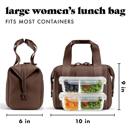 Fit & Fresh Remi Lunch Bag for Women Work – Neoprene Lunch Tote with Containers & Ice Pack, Reusable Meal Prep Lunch Box, Large Capacity, Machine Washable, Chocolate
