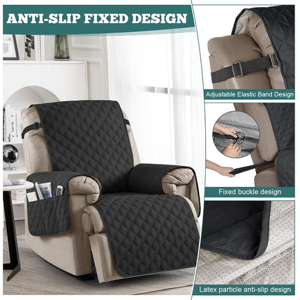 Ruaozz 100% Waterproof Recliner Chair Cover Non-Slip Oversized Reclining Cover for Large Recliner Chair Washable Chair Seat Cover with Elastic Straps for Kids, Dogs, Pets (Black, 28'')