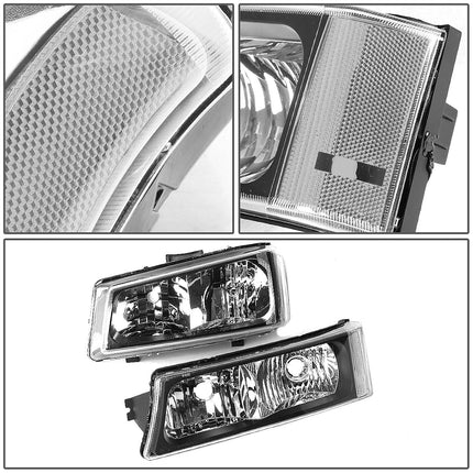 DNA MOTORING Pair Headlight Assembly Compatible with 2003-2006 Chevy Silverado 1500 2500 3500 1500 HD 2500 HD Avalanche 1500 2500, w/o Factory Cladding, Black/Clear, HL-OH-CS03-4P-BK-CL1