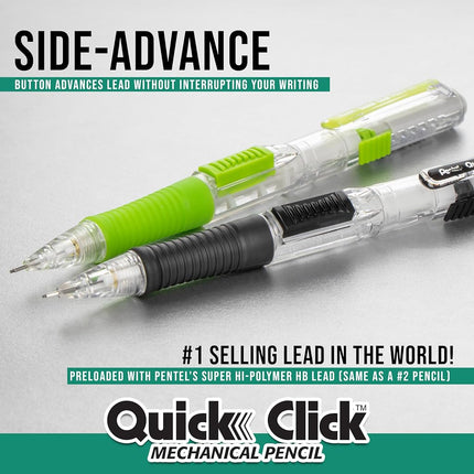 Pentel Quick Click Mechanical Pencil, (0.7mm), Includes Refill Lead and Erasers, Pack of 8 Pencils (PD217LEBP8)