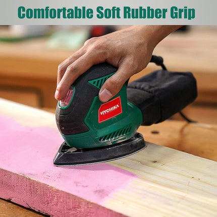 Detail Sander, HYCHIKA 200W 14000OPM Detail Sander with Efficient Dust Collection System, 12PCS Sandpapers, Hand Sanders for Woodworking Tight Space Sanding Home Decoration DIY Tools