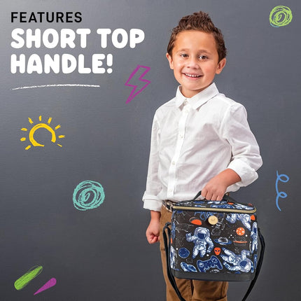 Fit & Fresh Insulated Lunch Box for Kids Boys & Girls, Lunch Bag for Kids with 2 Reusable Snack Bags, School Lunch Box, Cypress Astronaut Black