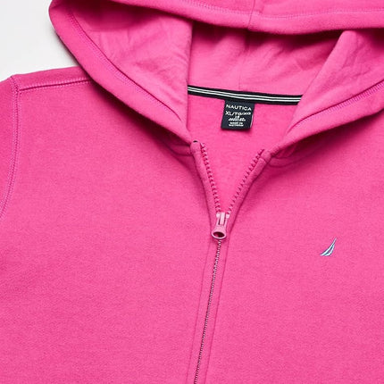 Nautica Girls' Fleece Full-Zip Hoodie Sweatshirt, Rose, 12-14