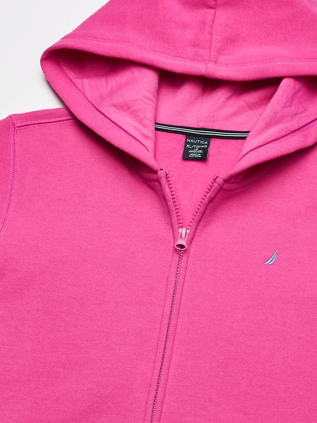 Nautica Girls' Fleece Full-Zip Hoodie Sweatshirt, Rose, 12-14