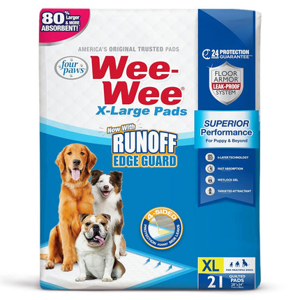 Four Paws Wee-Wee Superior Performance Pee Pads for Dogs - Dog & Puppies, with 6-Layer Leak Proof Technology, for House Training – Extra Large, 71cm x 86cm (28" x 34"), (21 Count)