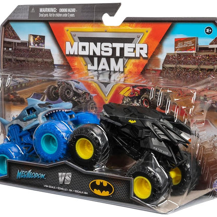 Monster Jam - Original Two Pack with the Batmobile vs. Megalodon - Authentic Monster Trucks in 1:64 Scale