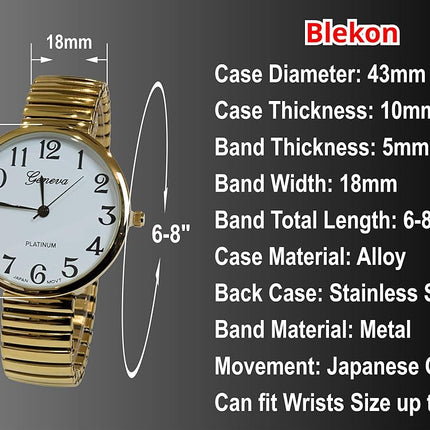 Gold Super Large Face Easy to Read Stretch Band Extension Watch