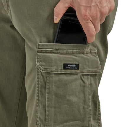 Wrangler Authentics Men's Relaxed Fit Stretch Cargo Pant, Olive, 36W x 30L