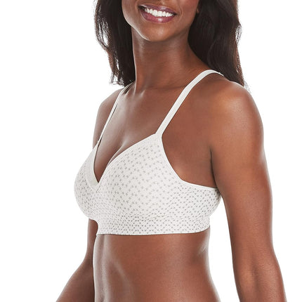 Hanes Women's Comfort Evolution Lace Wirefree Bra, Tick Tock Chevron Pattern, M