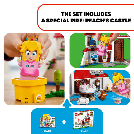 LEGO Super Mario Château de Peach Ensemble d'extension 71408, jouet de jeu à construire, cadeaux pour enfants de 8 ans et plus avec bloc de temps plus figurines de Bowser et Toadette, à combiner avec le pack de démarrage