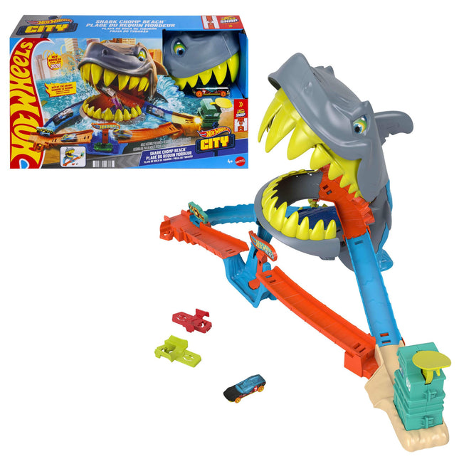 Hot Wheels City Shark Chomp Beach Playset & 1:64 S