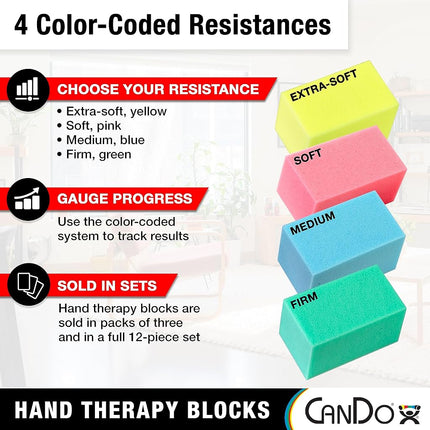 CanDo Hand Therapy Blocks - Green (Firm), Pack of 3 - Grip Strengthening Foam Hand Exercise Tools for Physical Therapy, Arthritis, Carpal Tunnel, Stress Relief, Anxiety