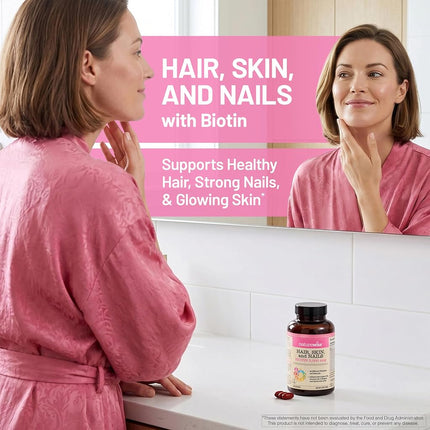 NatureWise Hair Skin and Nails Vitamin, Biotin 5000mcg w/Hyaluronic Acid, Collagen for Women with C, B Complex, D3, A, E, Iron - Non-GMO, Gluten Free - 150 Softgels[50-Day Supply]