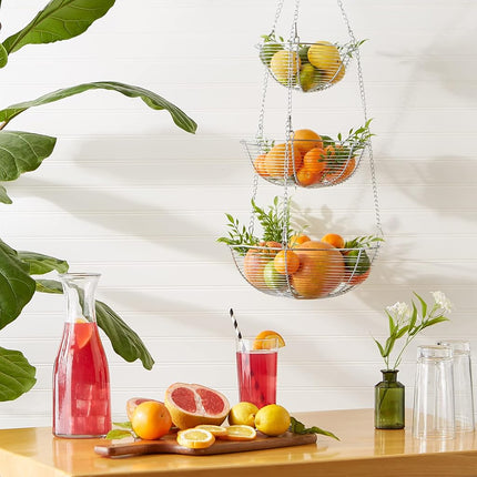 (80cm , Stainless Steel) - RSVP 3-Tier Hanging Woven Wire Basket