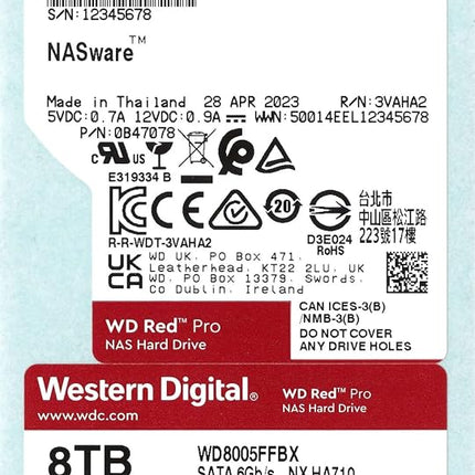 WD Red Pro 8TB NAS 3.5" Internal Hard Drive - 7200 RPM Class, SATA 6 Gb/s, CMR Recording Technology, 256MB Cache
