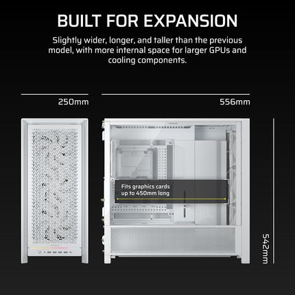 CORSAIR FRAME 5000D RS Modular High Airflow Mid-Tower PC Case – 4x Pre-Installed RS Fans, InfiniRail™ Fan Mounting System, GPU Anti-Sag, ASUS BTF, MSI Project Zero, Gigabyte Project Stealth – White