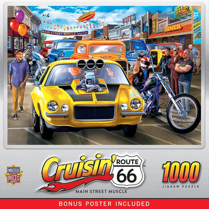 MasterPieces - 1000 Piece Jigsaw Puzzle, Route 66 Main Street Muscle, Fun for Adults, Family, Kids, 19.25" x 26.75"