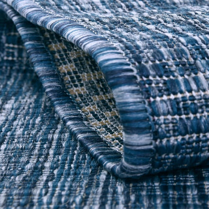 Unique Loom Collection Alfombra lisa jaspeada de transición casual para interior/exterior de tejido plano, 2 pies 7 pulgadas x 12 pies, azul marino/azul claro